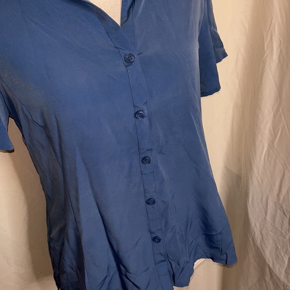 Blue Button Down Notations Blouse - image 3